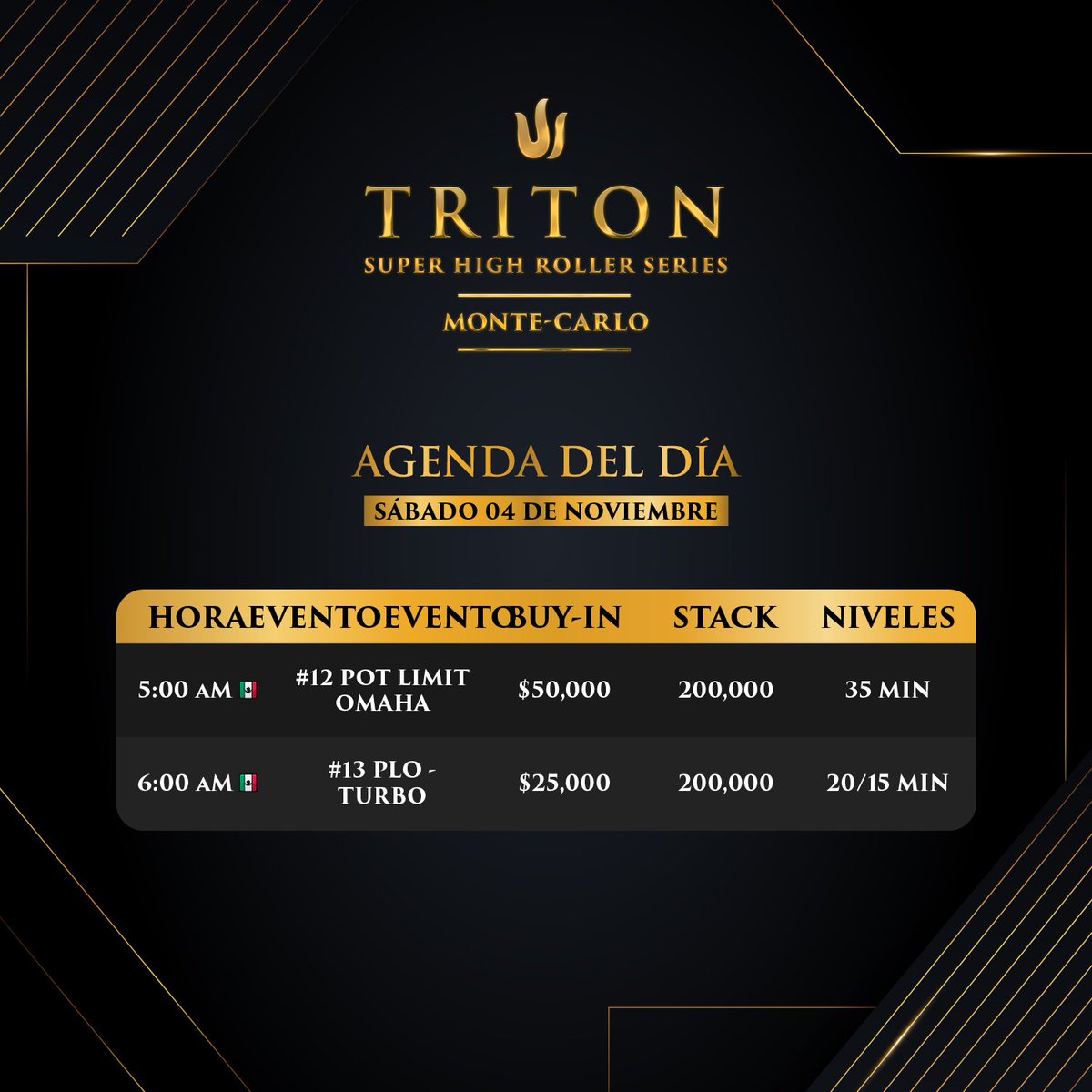 Hoy continúa toda la acción de las Triton Poker Series Monte-Carlo 🔥🔥

Esta es la agenda del día📆