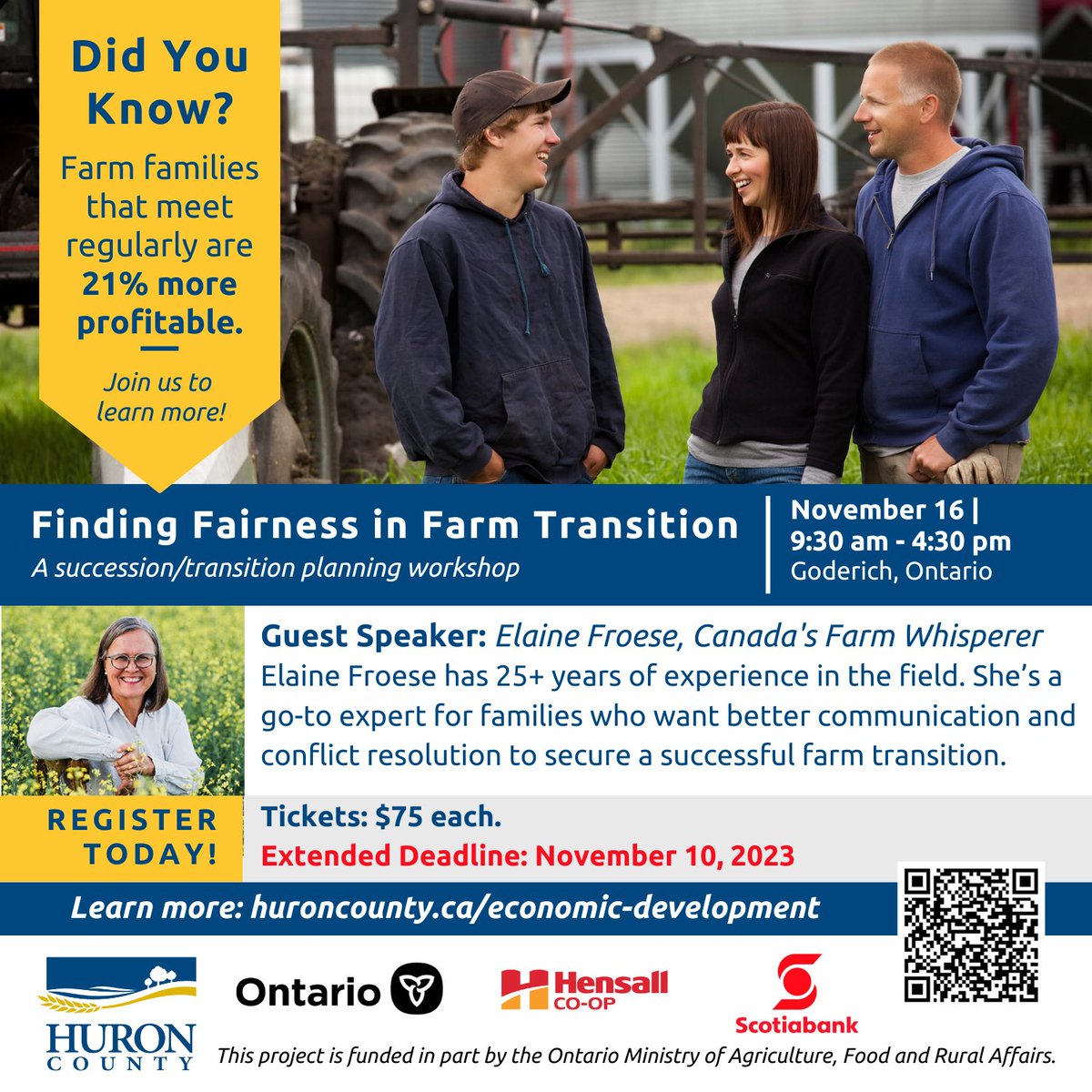 Huron County is hosting an exciting family farm transition event with ⁦<a href="/ElaineFroese/">Elaine Froese</a>⁩ Nov16.  One on one sessions available as well.  Never too early or too late to think about this stuff.