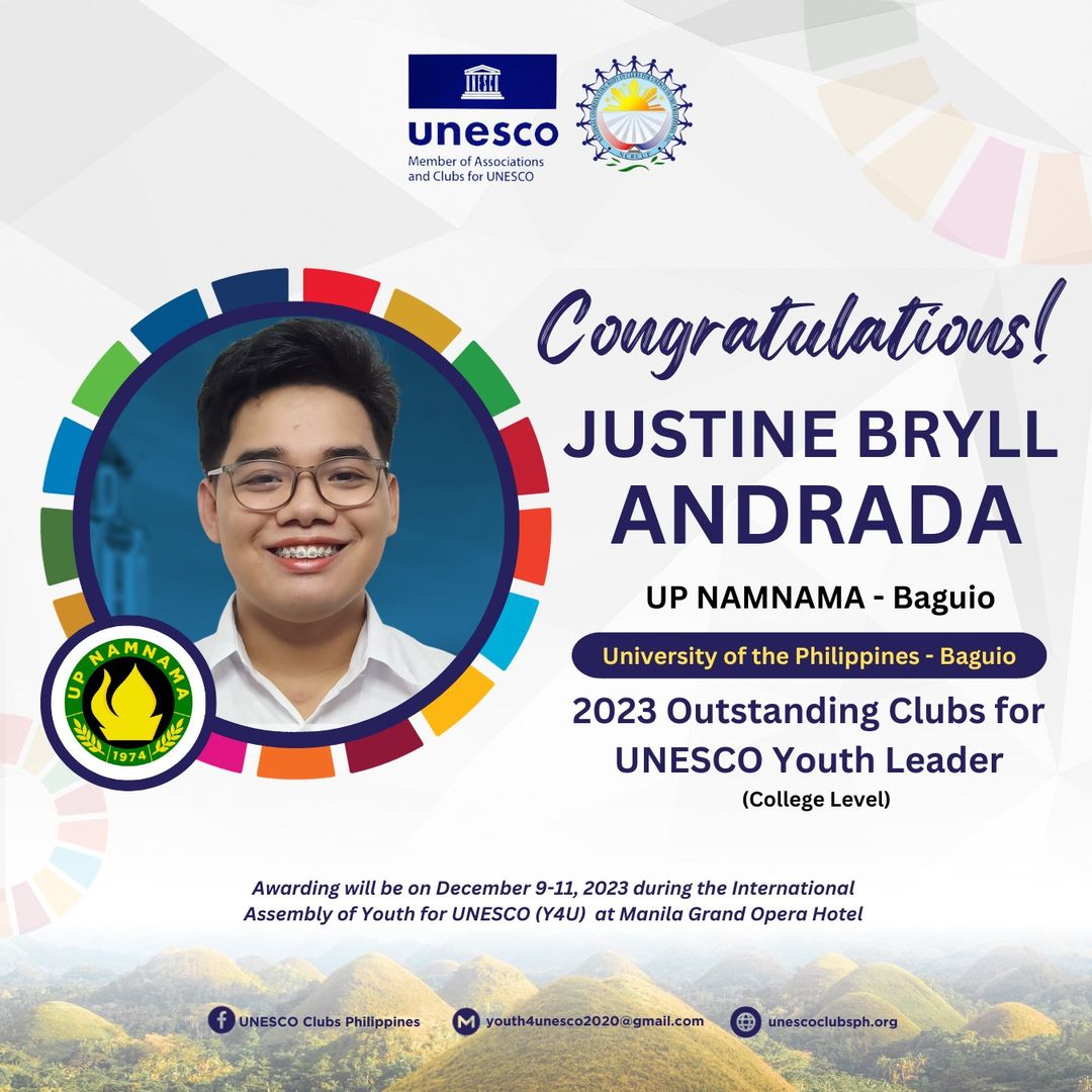 UPBNamnama's tweet photo. A DOUBLE WIN FOR UPNB!

UP Namnama-Baguio would like to congratulate their former and current president for being hailed as the 2023 Outstanding Club for UNESCO Youth Leaders!

Agbiag ti nasirib ken nabannuar a puli!

#UPNAMNAMABaguio
#LEGENDaryNamans
#LEGENDaryYear https://t.co/ZfNusTYUHT