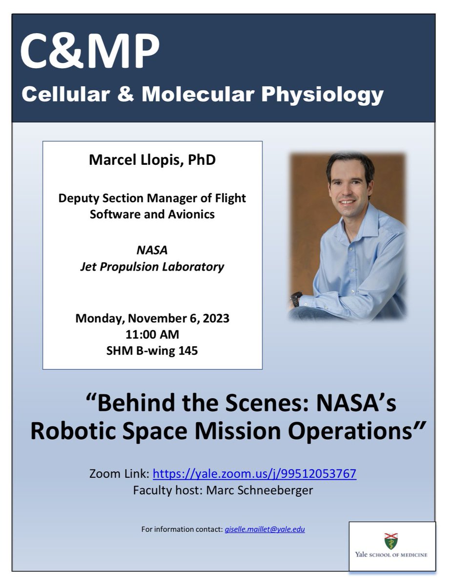 New CMP seminar next week! We’ll have the honor of listening Dr. Marcel Llopis talking about "Behind the scenes: NASA’s Robotic Space Mission Operations” 🤖🌍🚀👨‍🚀🤩

📆 Monday, November 6
📍SHM B145                                    
⏰ 11:00 am.