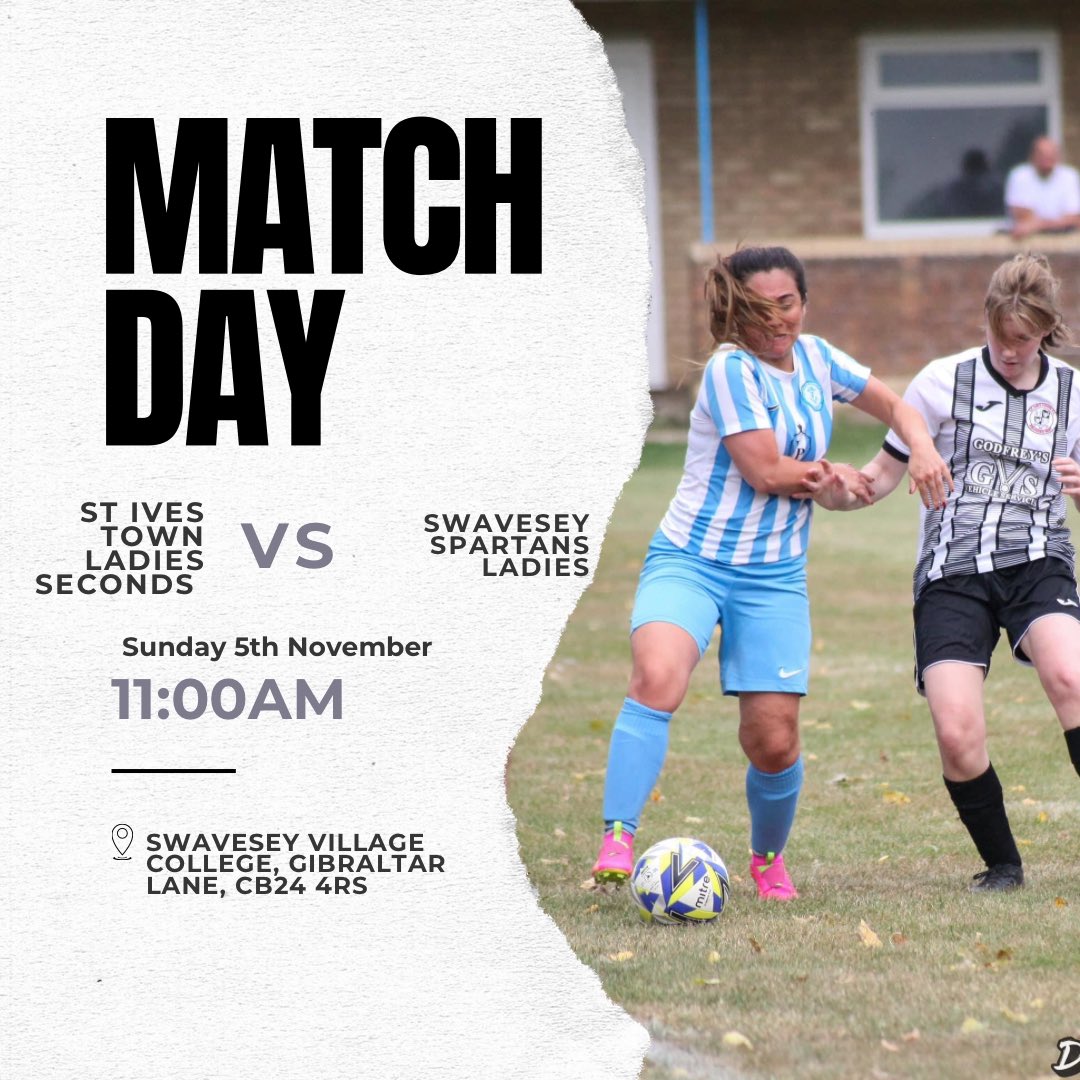 Ivesseconds's tweet image. Match day tomorrow and the ladies are away to @LadiesSpartans. An earlier kick off at 11am, we welcome your support🖤🤍
🗓️ 5th October 
⏰ 11am 
📌 Swavesey Village College, CB24 4RS