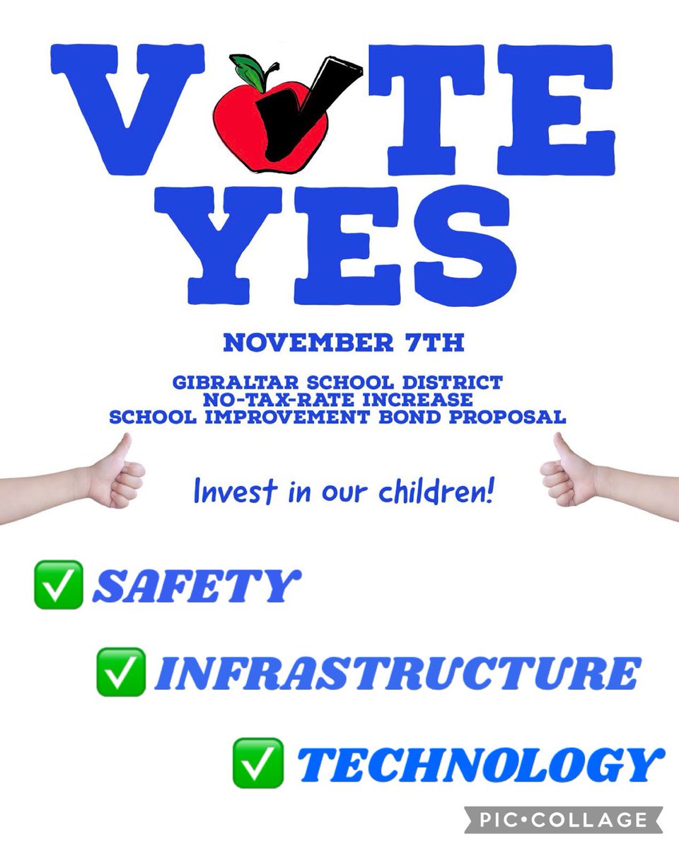 Don’t forget to return your absentee ballots as well. Gibraltar students for years will be reaping the benefits of this bond! ✅ YES!