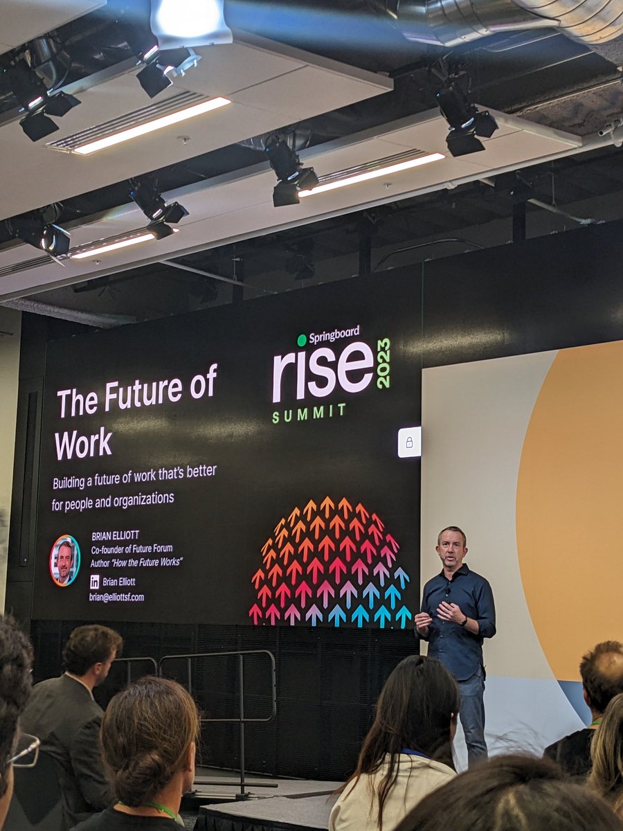 Keynote speaker at <a href="/Springboard/">Springboard</a> Rise Brian Elliot starts the Summit with his talk on the Future of Work with four major messages: 

1. Every company is a tech company 
2. Future is flexible and inclusive
3. Talent wins the battle
4. Invest in skills 

#Springboard #RiseSummit