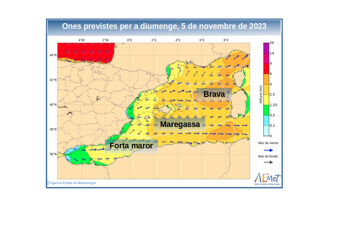 AEMET_Baleares's tweet photo. Poques vegades es veuen totes les zones de la #Mediterrània occidental amb avís marítim.

Les ones van de forta maror a Alboran, maregassa a la part central i fins i tot mar brava (ones de 4 a 6 m) a Ligúria, Còrcega i Sardenya.

@salvamentogob 

https://t.co/ObS7J9CDkD https://t.co/VGeMWZIgJx