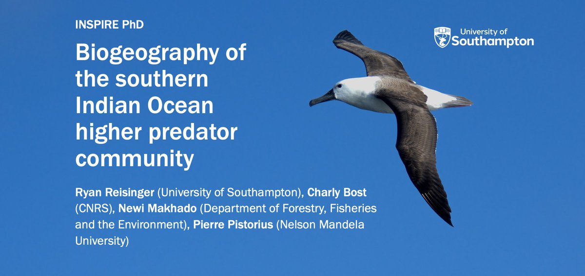 'Biogeography of the southern Indian Ocean higher predator community' Funded INSPIRE PhD project @unisouthampton @OceanEarthUoS with me and others. More at bit.ly/47n9mw1 Apply at noc.ac.uk/education/gsno…