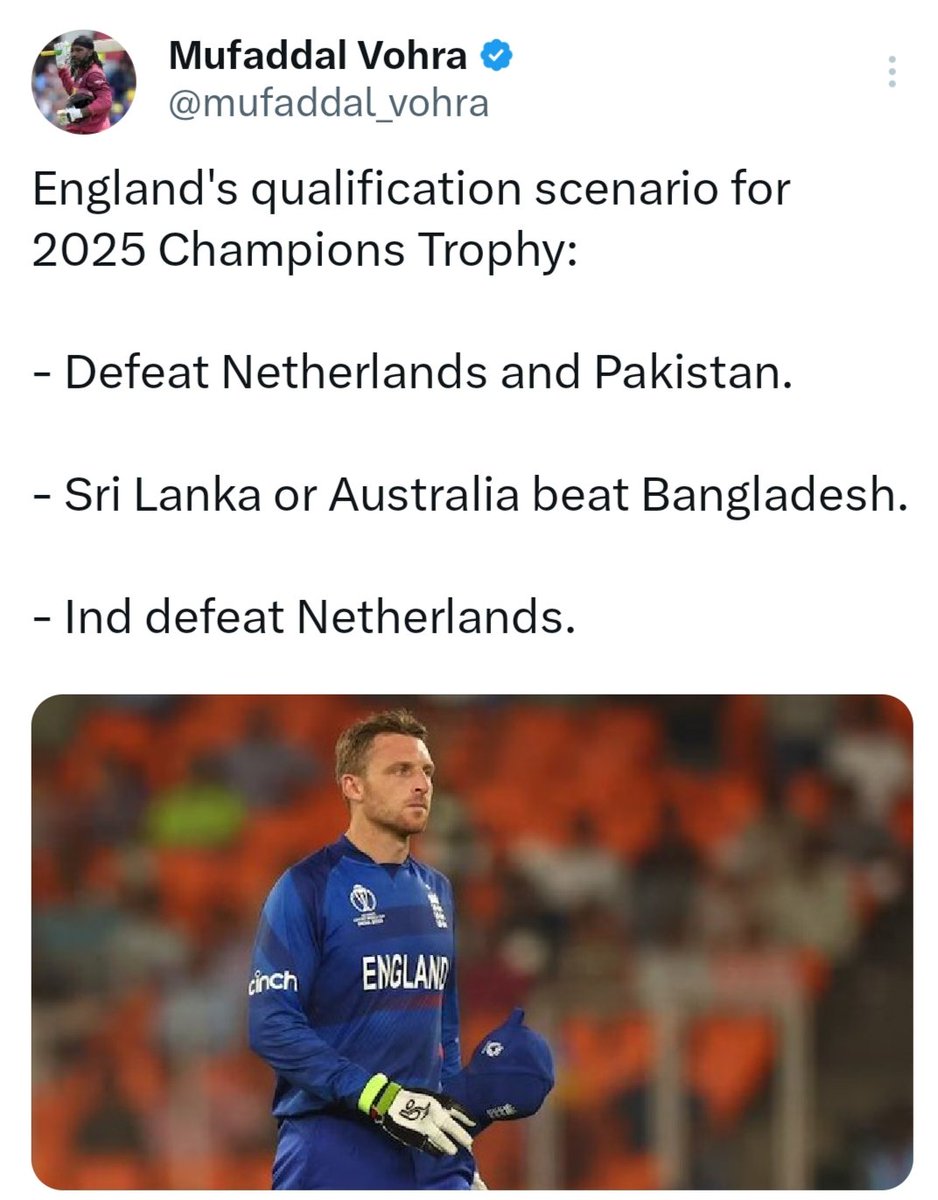Who knows, England will fight to qualify for the Champions Trophy instead of defending the World Cup 2023?

#ENGvAUS