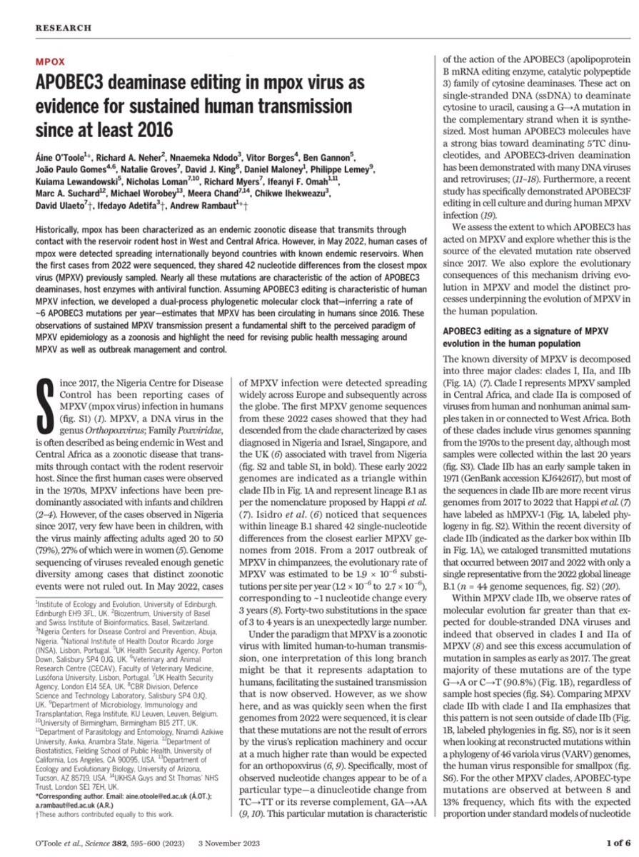 When good science meets good surveillance, we generate new knowledge that saves lives

This paper published <a href="/ScienceMagazine/">Science Magazine</a> demonstrates why strong surveillance is needed in all countries to eliminate MPXV from the human population &amp;  prevent re-emergence
science.org/doi/full/10.11…