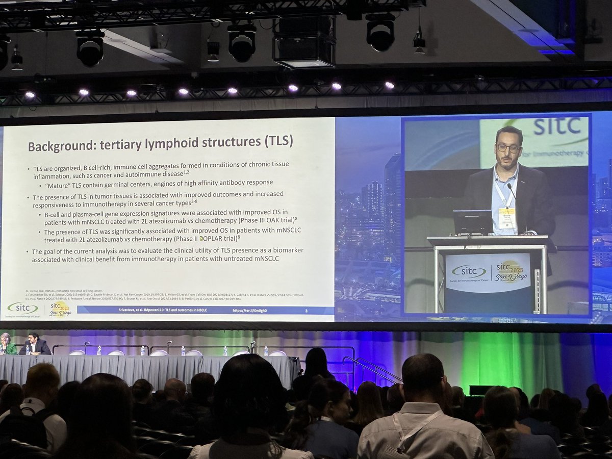 BernardAFox's tweet photo. 💥 #TLS HAVE IMPACT! Dr Minu Srivastava @genentech @Roche  reviewed #TLS &amp; RR in #NSCLC #Impower110 TLS+ improved PFS &amp; OS/N.B. It is a Retrospective analysis/BUT IMPRESSIVE! #SITC2023 #cancer #immunotherapy #biomarkers #PDL1 https://t.co/WWhwfXWVd2
