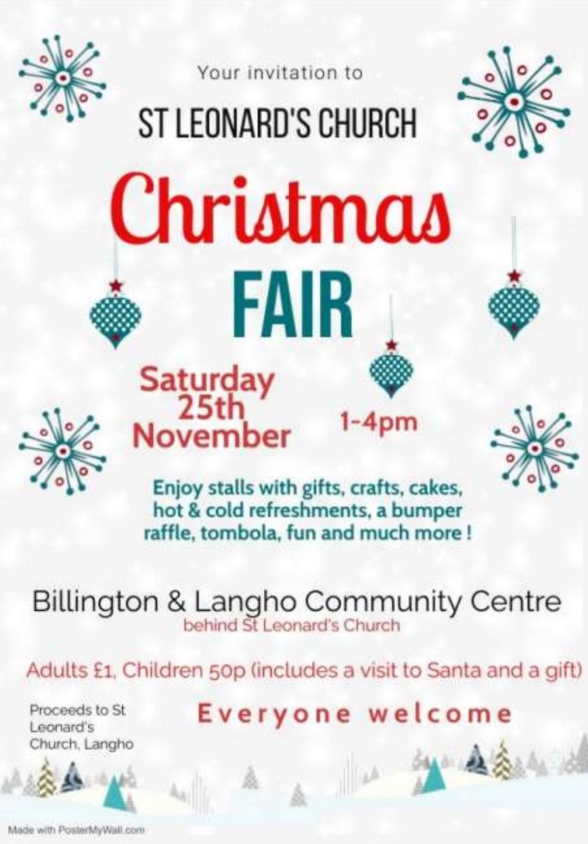 stleonardsvicar's tweet photo. Join us on the 25th November for an afternoon of fun and fellowship at our Christmas Fair🎄There is also a special visitor coming 🎅 before he gets extremely busy! https://t.co/VawlXBSqgz