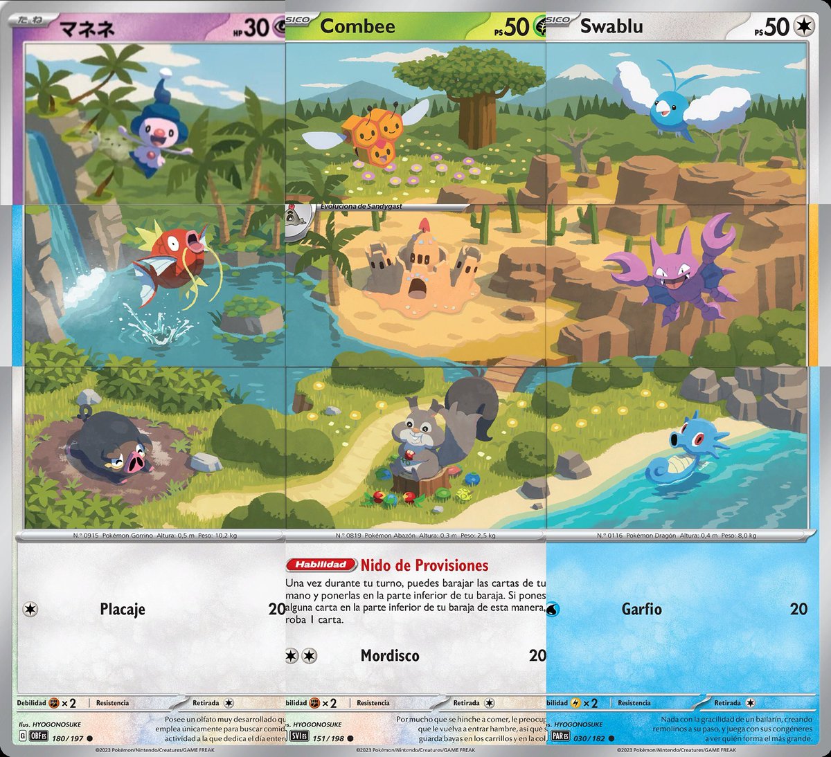 PTCG Artist Hyogonosuke has been illustrating cards throughout the Scarlet  & Violet era to form a bigger picture. With Mime Jr., in the upcoming  special Shiny Treasure set, the 9 card image