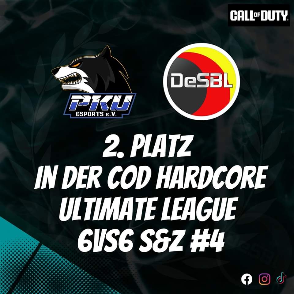 Unser CoD Hardcore-Team um den Teamleader vISnoopy schließt die 2. Saison in der Ultimate League der DeSBL unter PKU eSports e.V. mit 6 Siegen, 2 Unentschieden &amp; nur 1 Niederlage auf einem starken 2. Platz ab!

#pku #pkuesportsev #pkufamily #callofduty #codmw #esport #esports