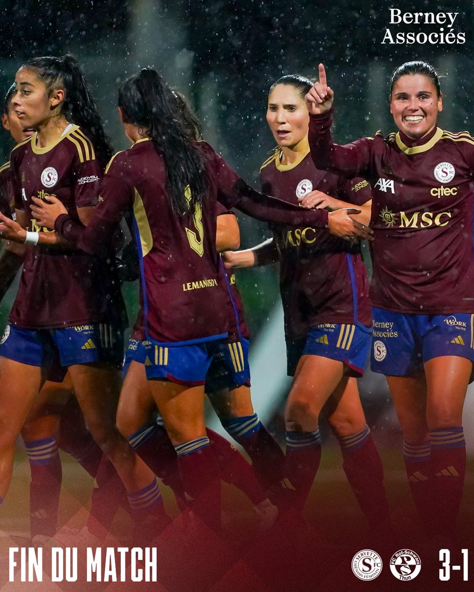 𝟯 𝗽𝗼𝗶𝗻𝘁𝘀 𝗲𝗻 𝗽𝗹𝘂𝘀 ✅🔥

Après une magnifique mi-temps proposée par les Servettiennes, elles ont su maintenir le rythme et repartir du stade de la Fontenette sur le score de 3 à 1 ! 👏

#NotreVilleNotreClub