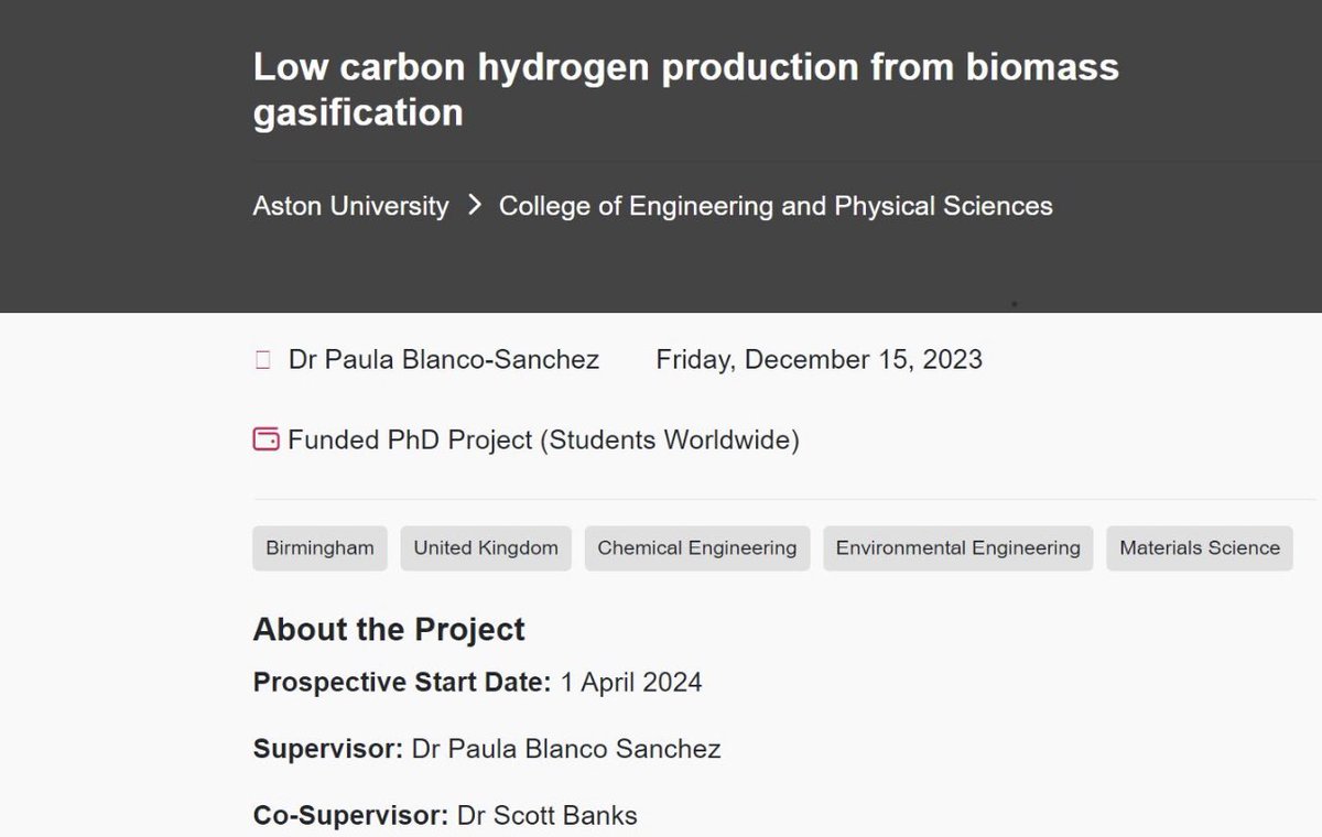 lnkd.in/eth3Mqxa

Deadline: December 15, 2023
 
#scholarshipopportunities #graduateschool #gradschool #phd #phdposition #doctoralstudies #doctoralcandidate #graduatestudents #chemicalengineering #biomassenergy #funding #research #university #applynow #share