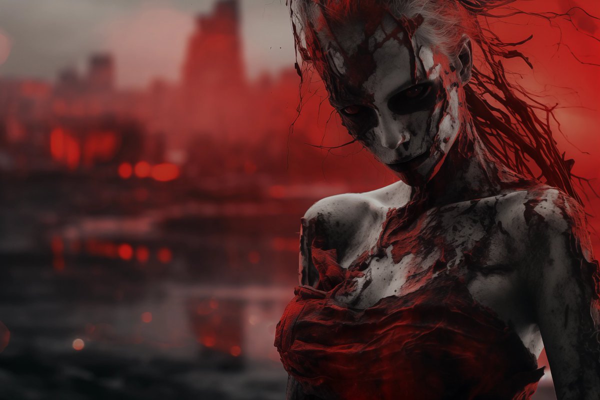 In the crimson haze of a dying day, her thoughts are veiled mysteries. Is she the last witness to a world lost, or the first herald of one reborn? #ApocalypticBeauty #LostWorlds #MidjourneyAI #midjourneyart #digitalart