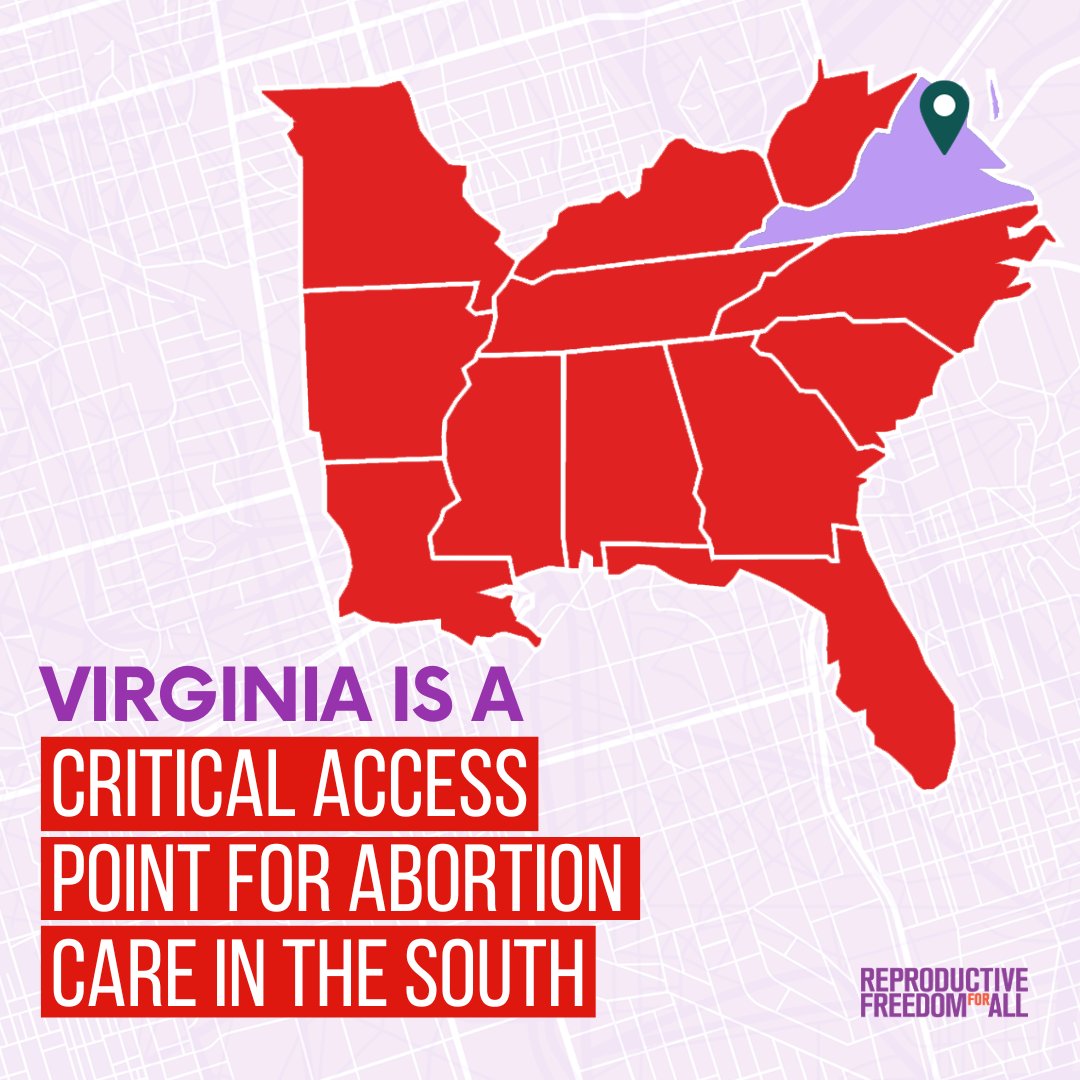 reproforall's tweet photo. Virginia is a vital access point for Southerners seeking abortion care. But Glenn Youngkin and his party want to change that by passing a ban.

If you live in VA, cast your vote on Nov. 7 for repro freedom champions! 🗳️ https://t.co/rOViUxe7Sp