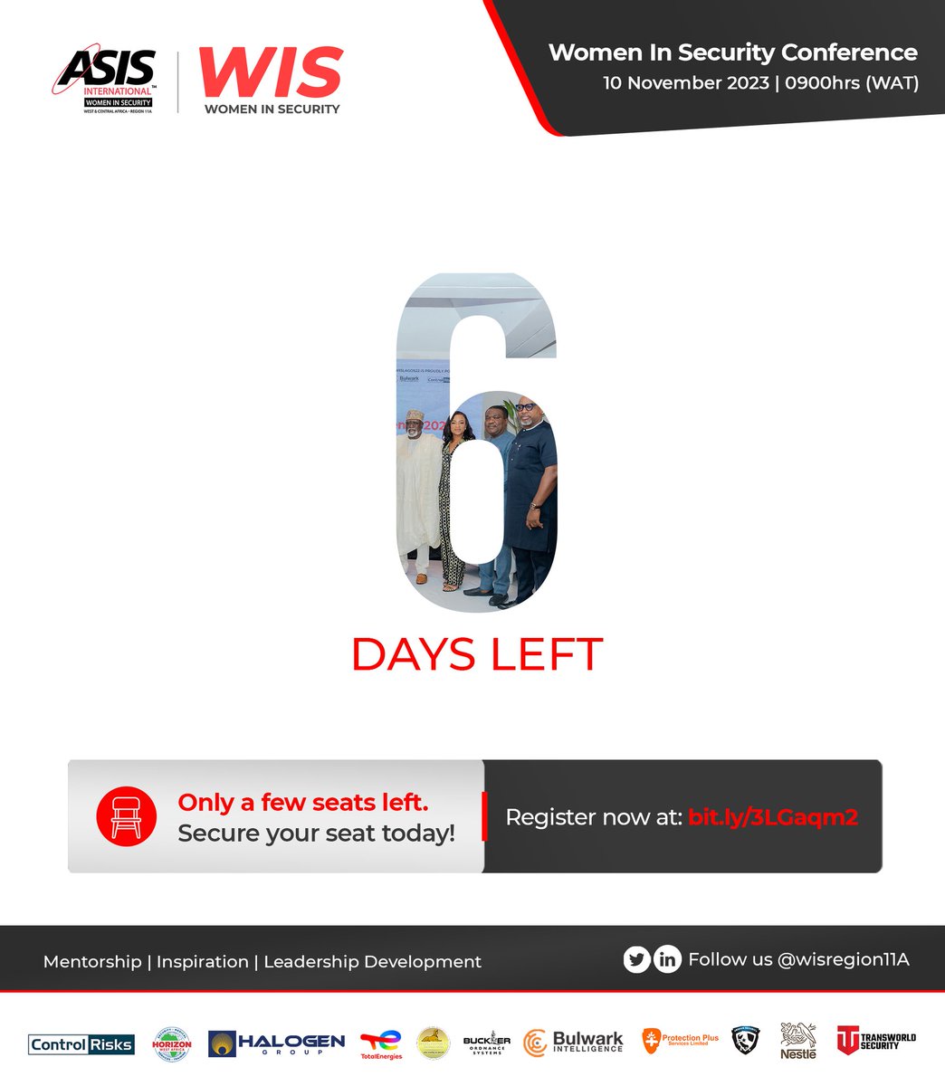 Just 6 days until #WIS2023. We're excited! If you haven't registered yet, what are you waiting for? Limited seats available. Secure your spot now: bit.ly/3LGaqm2 #WISLagos2023 #Lagos