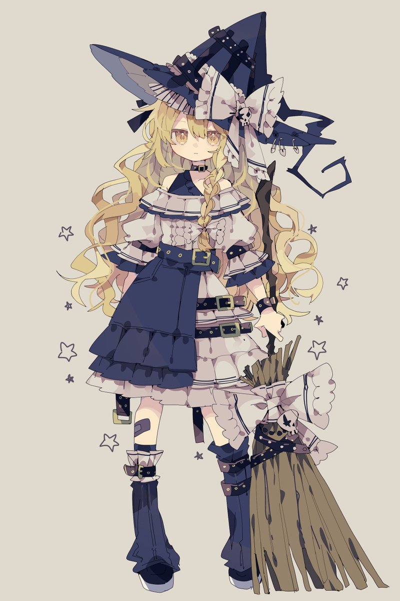 kirisame marisa 1girl solo broom blonde hair witch hat hat long hair  illustration images