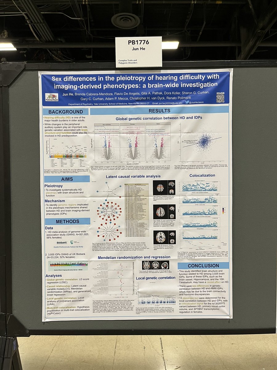 Stop by poster PB1776 today at 2:15 - 4:15 to talk about hearing difficulty and brain imagine if you are attending #ASHG. #PolimanTEAM