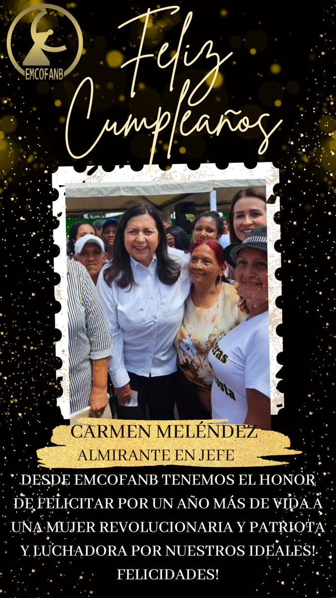Desde EMCOFANB extendemos las Felicitaciones a nuestra guerrera y luchadora revolucionaria! ALMIRANTE EN JEFE CARMÉN MELÉNDEZ