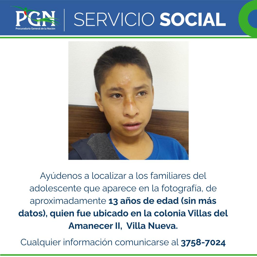 PGNguatemala's tweet photo. Tu ayuda es importante, comparte la imagen para encontrar un familiar. #ServicioSocial #PGN https://t.co/npm1qyPqcj