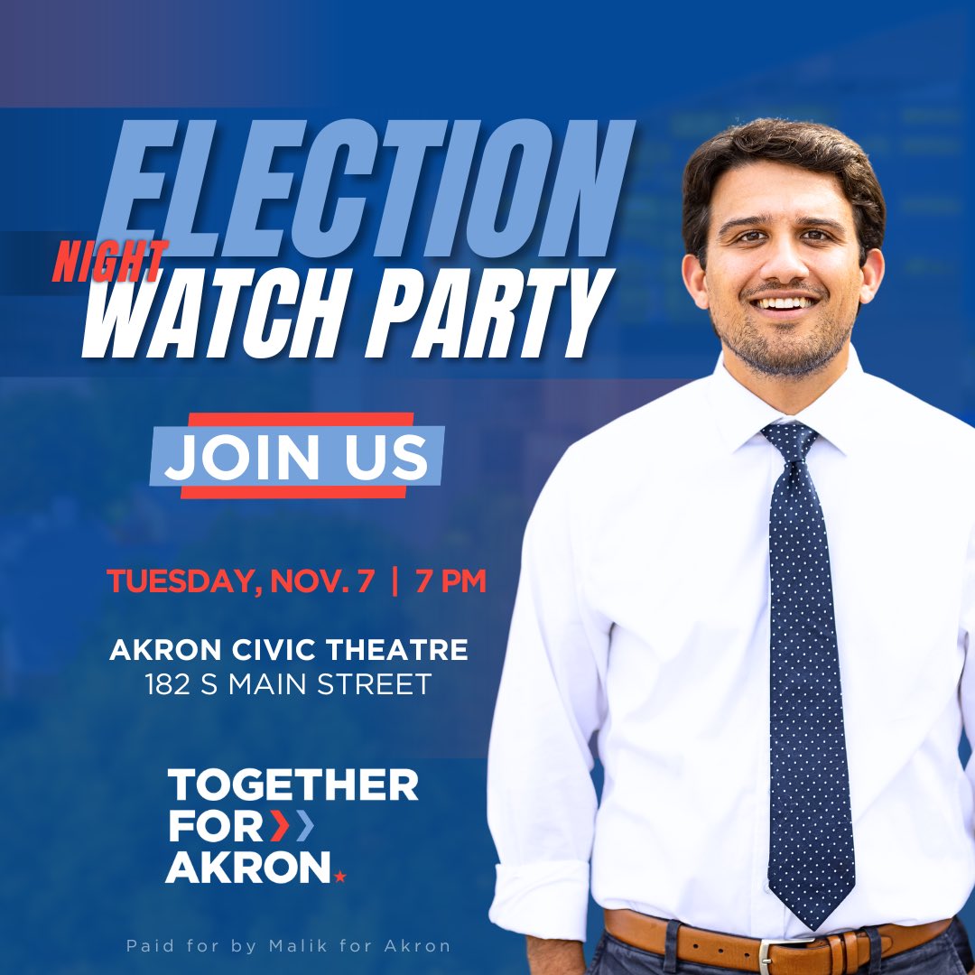 shammasmalik's tweet photo. 📣 Join us as we celebrate a historic election for the City of Akron and the State of Ohio! We will provide food and soft drinks to guests in attendance!
RSVP ⬇️
https://t.co/gqV9dyrGfQ
#AkronOhio #TogetherForAkron https://t.co/iS2jWP7b5q