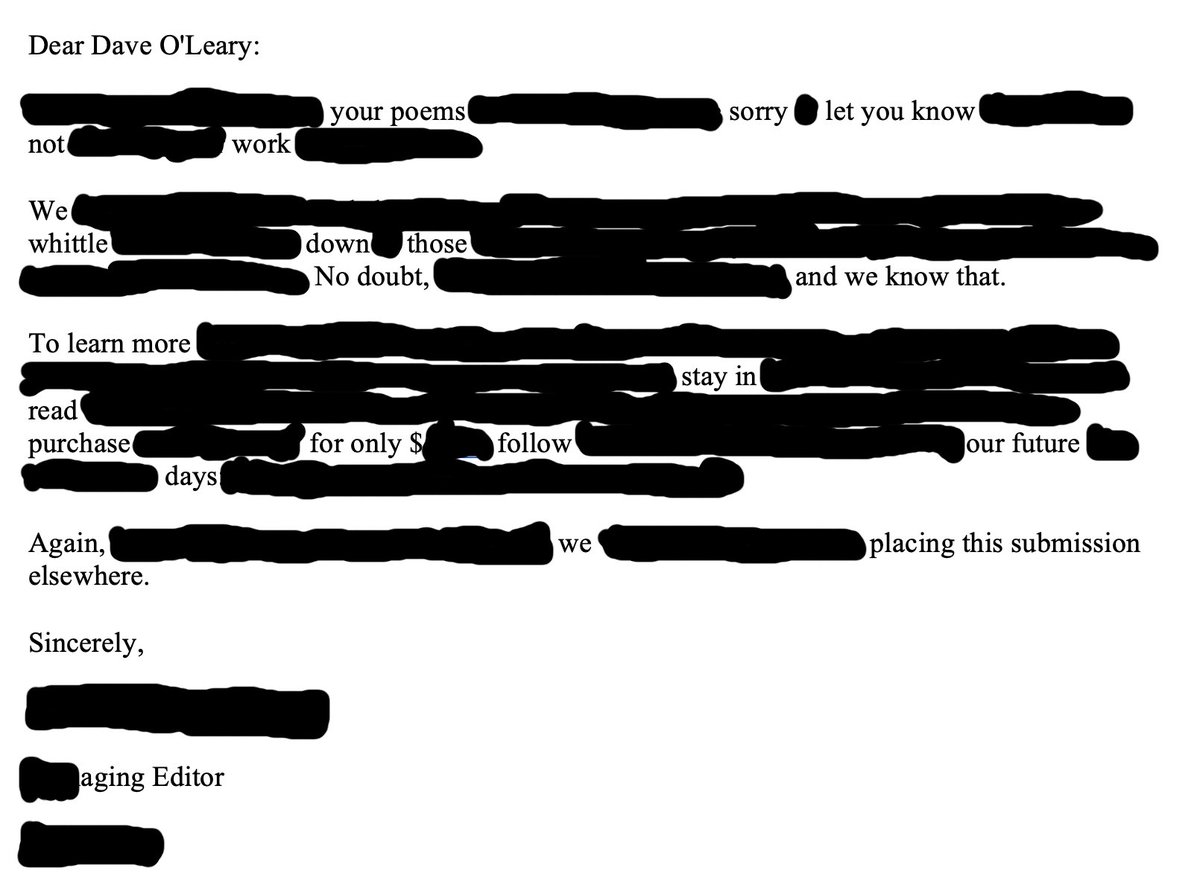 I know editors have a difficult job, and I can laugh at my rejections, but I thought I'd get in on the fun. 
#erasure #rejection #rejectionletters