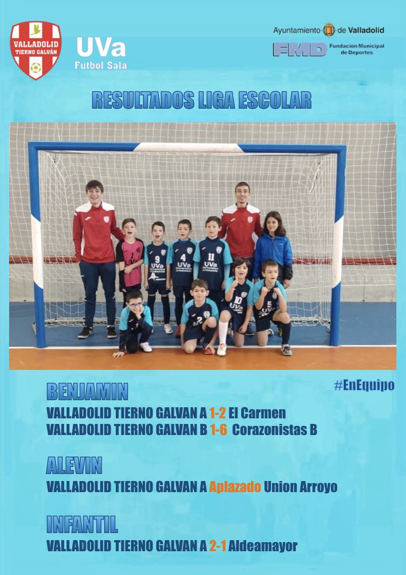 VTGfutbolsala's tweet photo. 🔢 RESULTADOS VTG CANTERA |
Estos son los resultados de nuestros equipos en la primera jornada de la liga escolar.

#PequeCraks
#Aprender
#Disfrutar

⚽️💙#VTG #UVA
#EnEquipo
@FCyLF 
@FutSalRFEF https://t.co/z8W9KibZ18