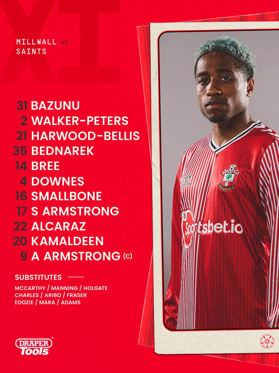 Marching into Millwall 😇

Your #SaintsFC line-up for today’s meeting at The Den:
