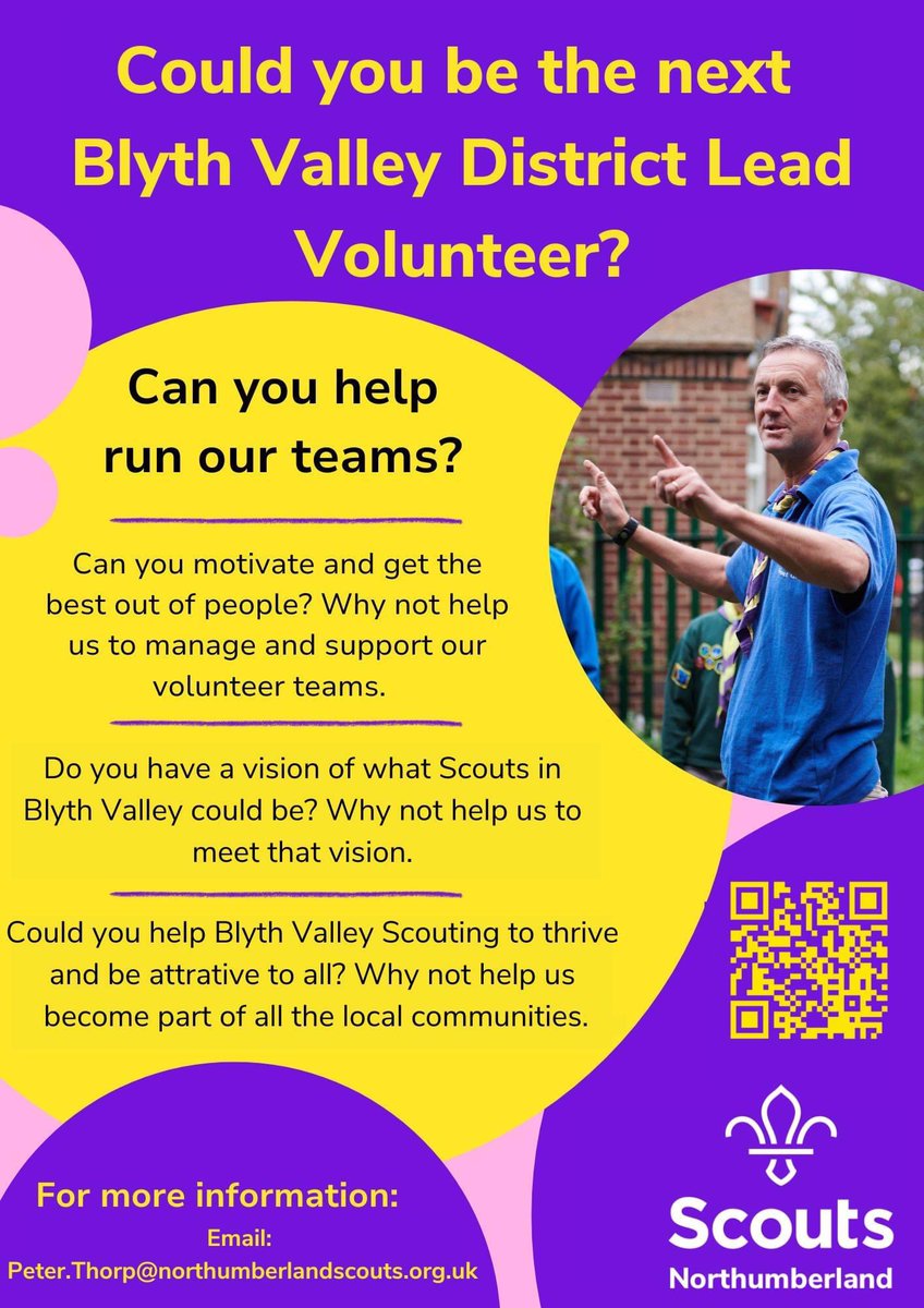 Blyth Valley District Commissioner Vacancy! Are you looking for a New Exciting Role in @BVScoutDistrict ? We are looking for a New District Lead Volunteer. Closing date 30th November northumberlandscouts.org.uk/blyth-valley-l…