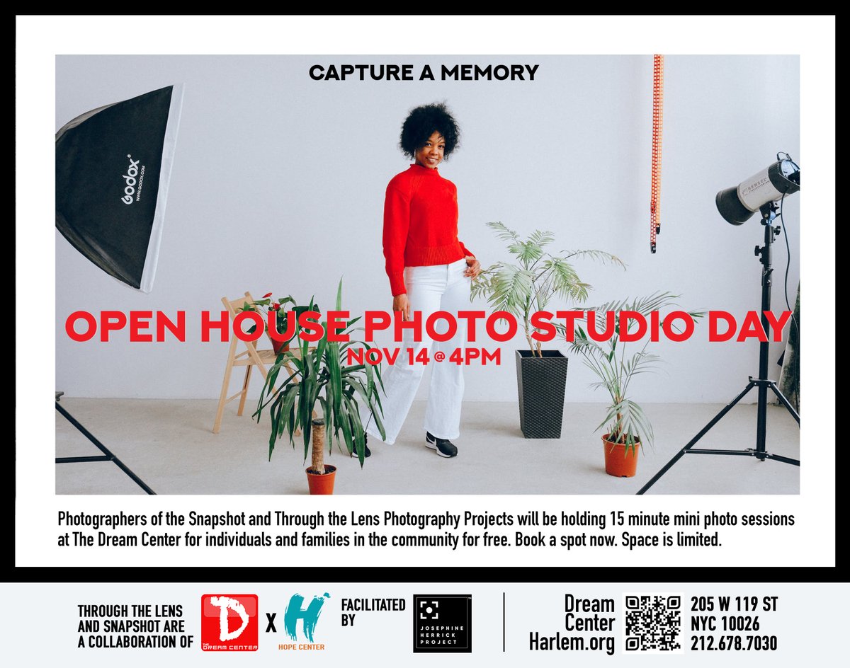 DreamCtrHarlem's tweet photo. SNAPSHOT and THROUGH THE LENS #photographers, the mindfulness photography programs from #DreamCenterHarlem and @hopectrharlem, are holding FREE mini #photo sessions on TUE 11/14 at The Dream Center. Space is limited. Head to https://t.co/CojWCOV1V4 for full details to sign up. https://t.co/z3JhYMfwDB