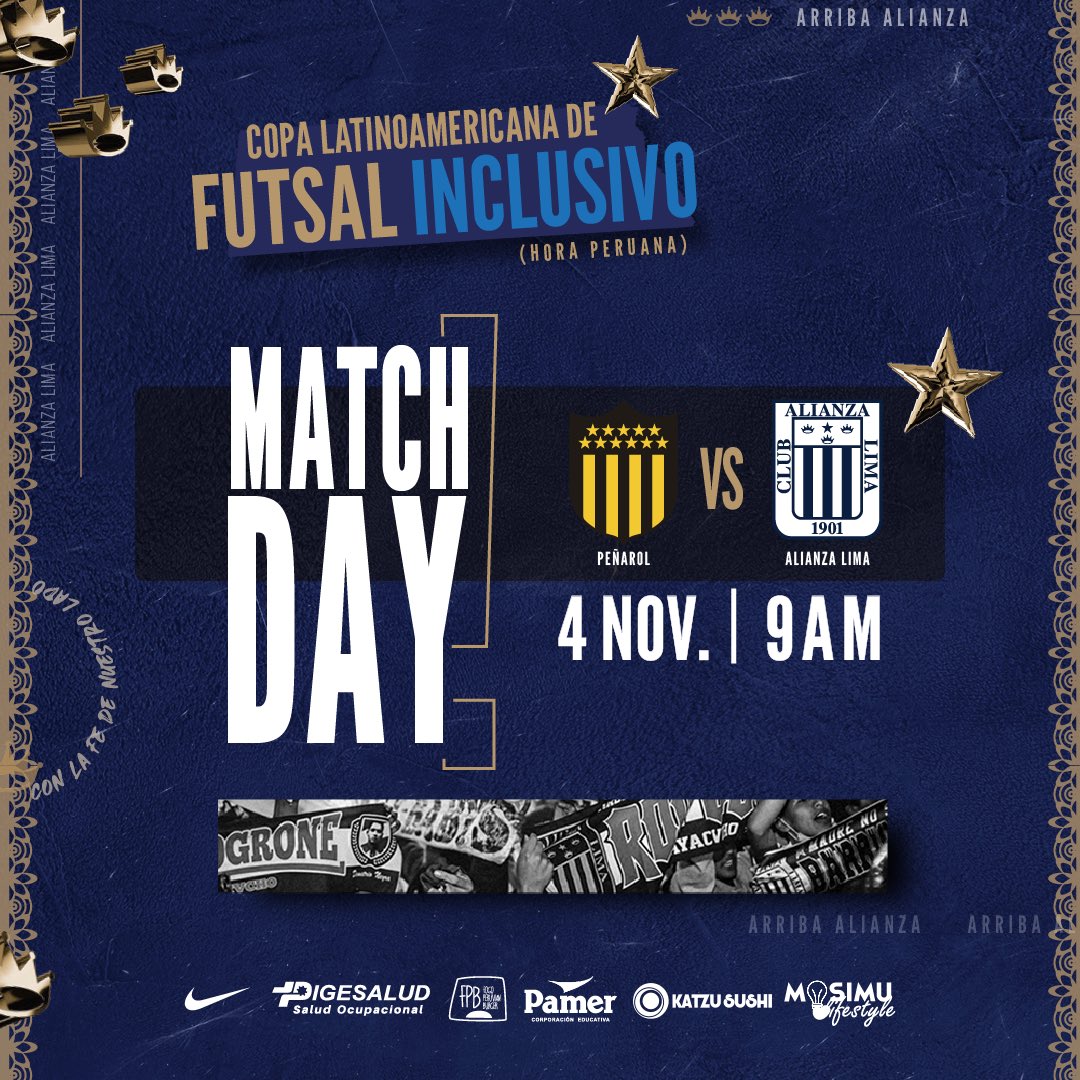 AlianzaLimaFD's tweet photo. 🔥⚽️ ¡𝗠𝗔𝗧𝗖𝗛 𝗗𝗔����!

🆚 Peñarol 
🏟 Estadio Cerrado Ferrocarril 
📆 04/11/2023
⏰ 9:00 A.M (hora peruana) 

¡Vamos Alianza! 💙🤍

#alianzalima #futsaldown https://t.co/OdXZOdYKLa
