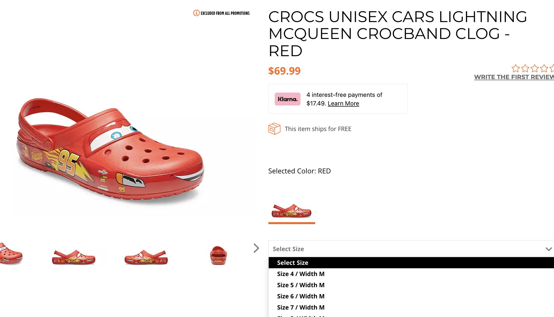 Crocs Kids Crocband Cars Lightning McQueen Clogs