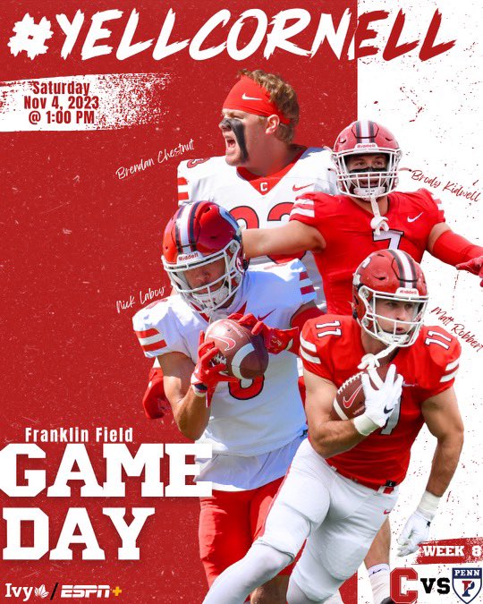 🚨GAMEDAY‼️ #YellCornell 🚨 🆚: Penn 🏟️: Franklin Field ⏰: 1:00PM 📺: ESPN+ 📈: bit.ly/3AER3kQ