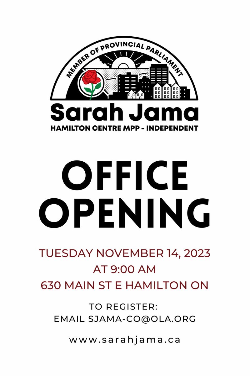 The Hamilton Centre Constituency Office is currently operating and available to support constituents!

We're welcoming you into the space on November 14th at 9 AM to hear directly from us about next steps. 1/