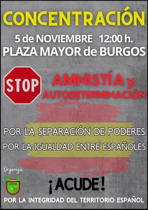 ldpsincomplejos's tweet photo. 1) MANIFESTACIONES CONVOCADAS (DE MOMENTO) CONTRA EL GOLPE DE SÁNCHEZ 

Domingo 5 de noviembre a las 12 de la mañana:
► En Valencia: Plaza de los Fueros (convoca PP)
► En Burgos: Plaza Mayor (convoca Socibur) https://t.co/gHRbAsYfGl