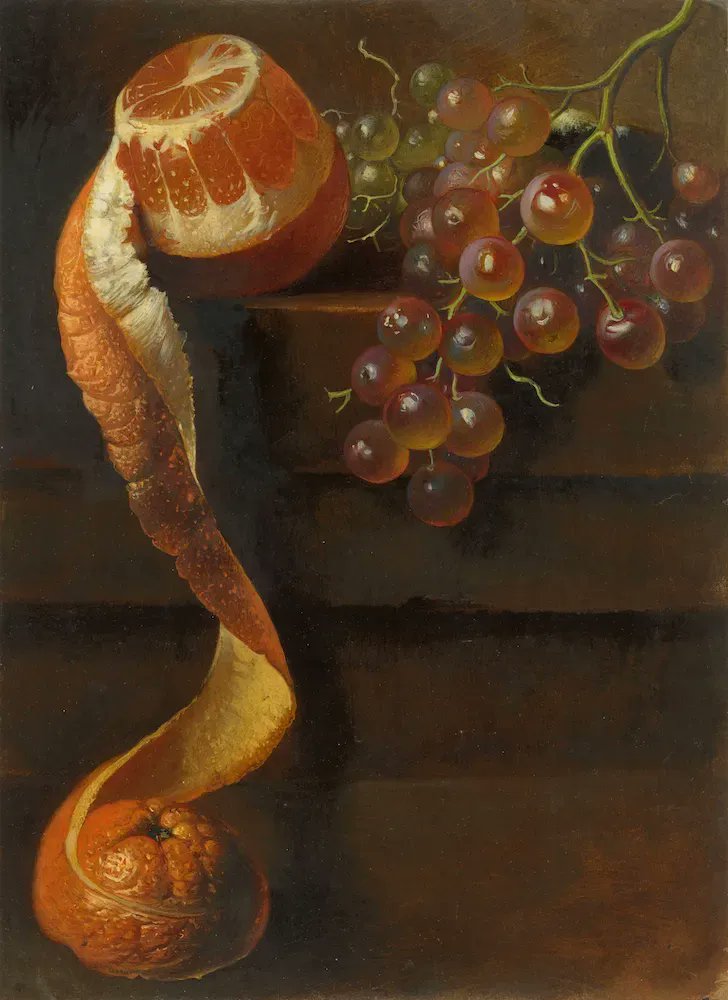 PublicDomainRev's tweet photo. Still Life with Peeled Orange and Bunch of Grapes, Albertus Steenbergen, late 19th century.⠀⁠
⠀⁠
Available as a print from our shop here: https://t.co/LOmFqVfqzE https://t.co/1MNWWG7CY7
