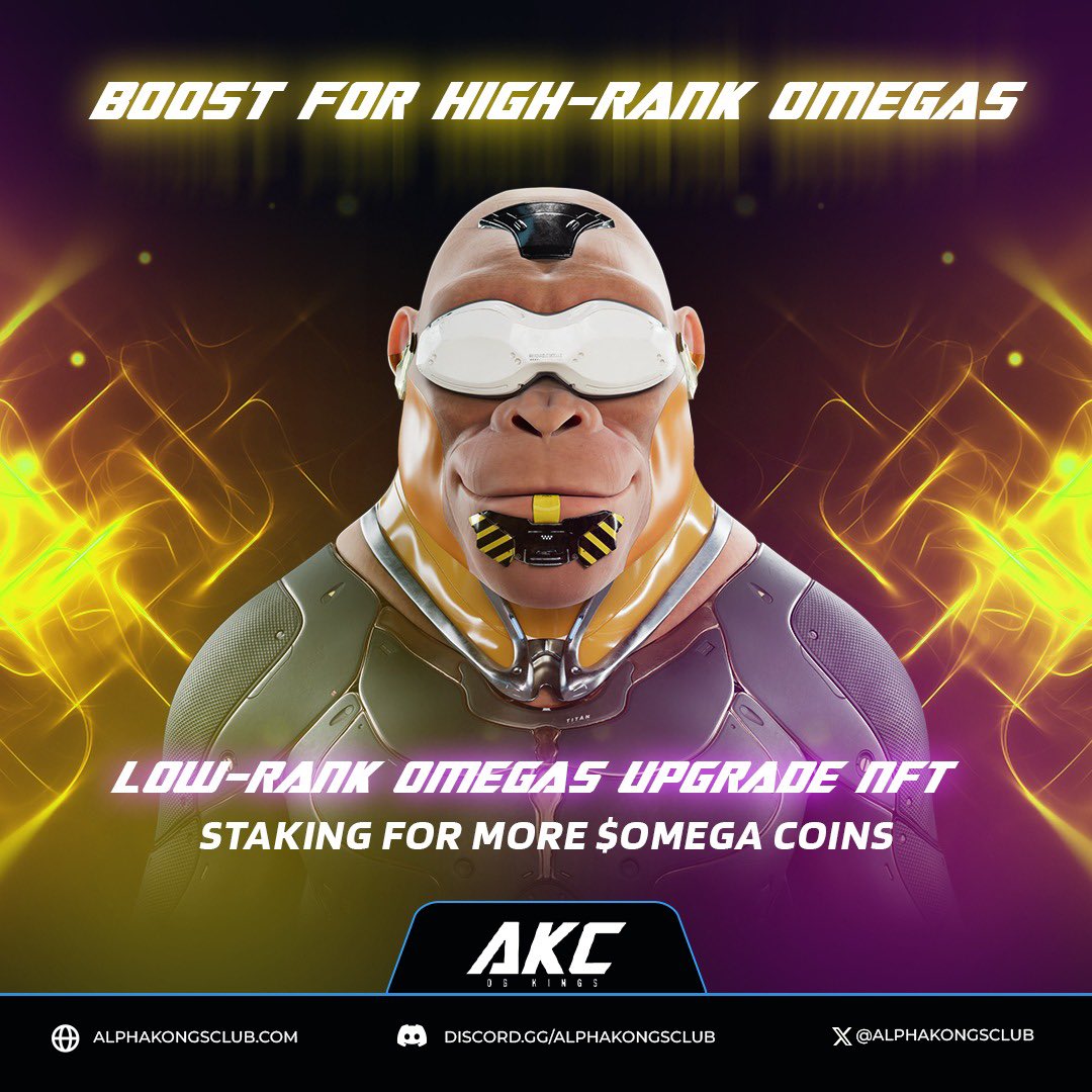 GM AKC Fam 🦍🦍🦍

We have some more exciting updates regarding our staking

⚡️Boost for High-Rank Omegas!⚡️

Holders with the 3 lowest class of Omegas can also look forward to enhancing their NFTs in staking for even more $OMEGA coins!