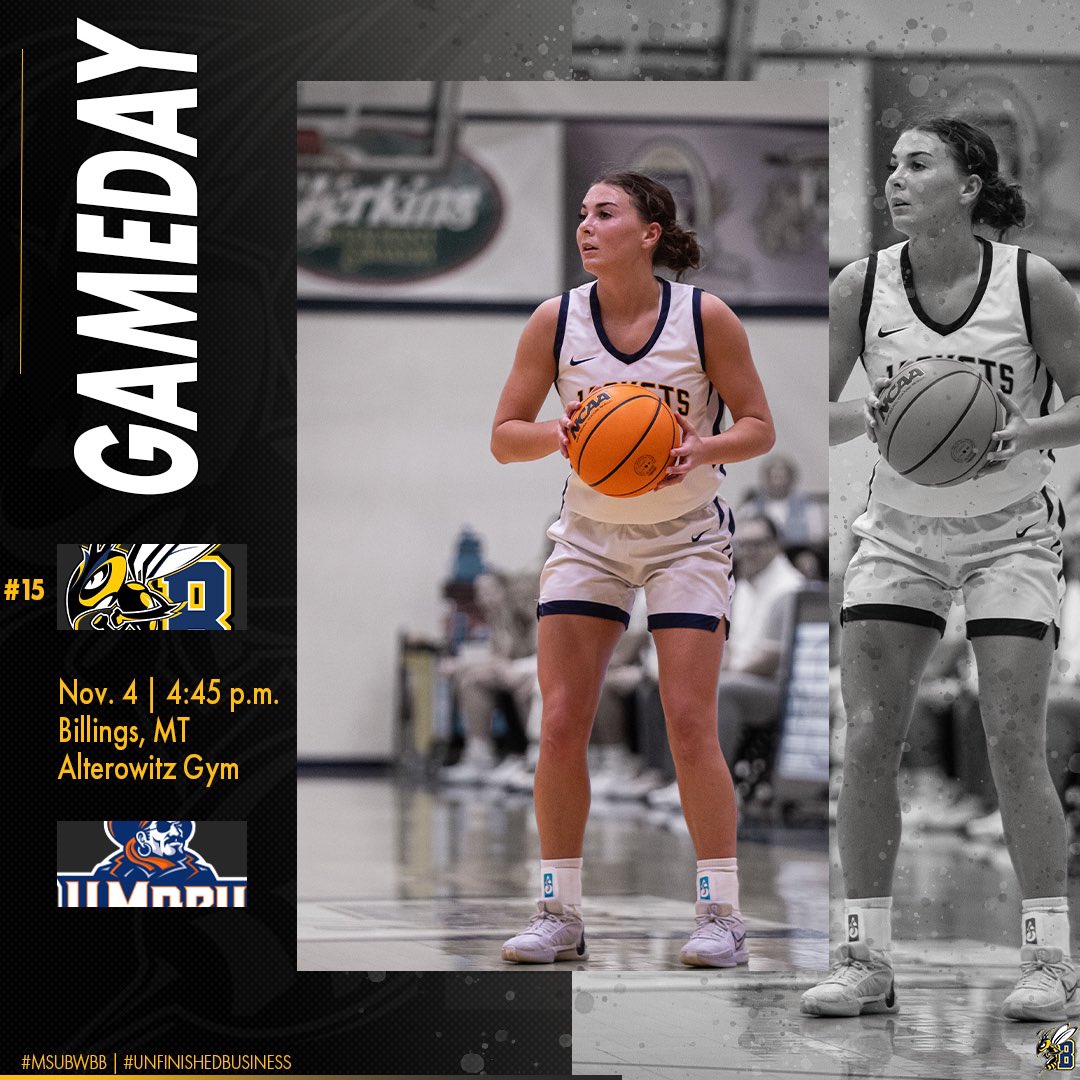 MSUBWBB's tweet photo. 🏀GAMEDAY🏀
The Yellowjackets are taking on University of Mary on day two of the Tipoff Classic
🆚 Mary
⏰ 4:45 PM
📍Alterowitz Gym
🖥️ https://t.co/2tC3lRmWsF
📊 https://t.co/jKtSYOclAp
#MSUBWBB | #UnfinishedBusiness | #TipoffMT https://t.co/tDmvxL09lp