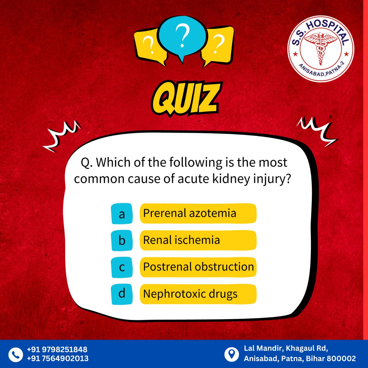 healwithss's tweet image. Test your knowledge with our fun quiz! 🤓
Comment your answer below 👇
Follow us   @healwithss

#funquiz #QuizTime #answerthequestion #quizoftheday #hospital #ortho #CalciumCrystals #BodyHealth #PhysiologicalProcesses #sshospitalanisabad #patna #surgery #emergency #support