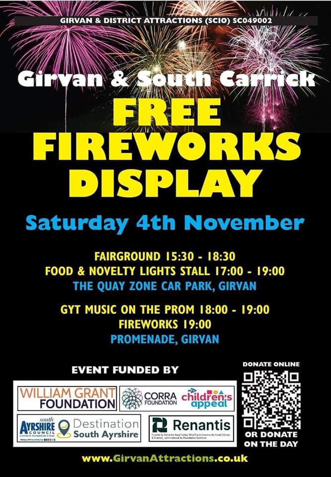 girvanyouthtrst's tweet photo. Girvan is busy wee place tonight! 🎆

FREE Fireworks Display brought to you by Girvan &amp; District Attractions ⬇️

Z1 Youth Bar will be open for anyone S1 to 18 years from 6.30pm - 8.30pm.
Annnnnnd Kenny, Lauren &amp; Lucy will also be street based from 4.30pm onwards #SaturdayNight https://t.co/Ncaw4329c2