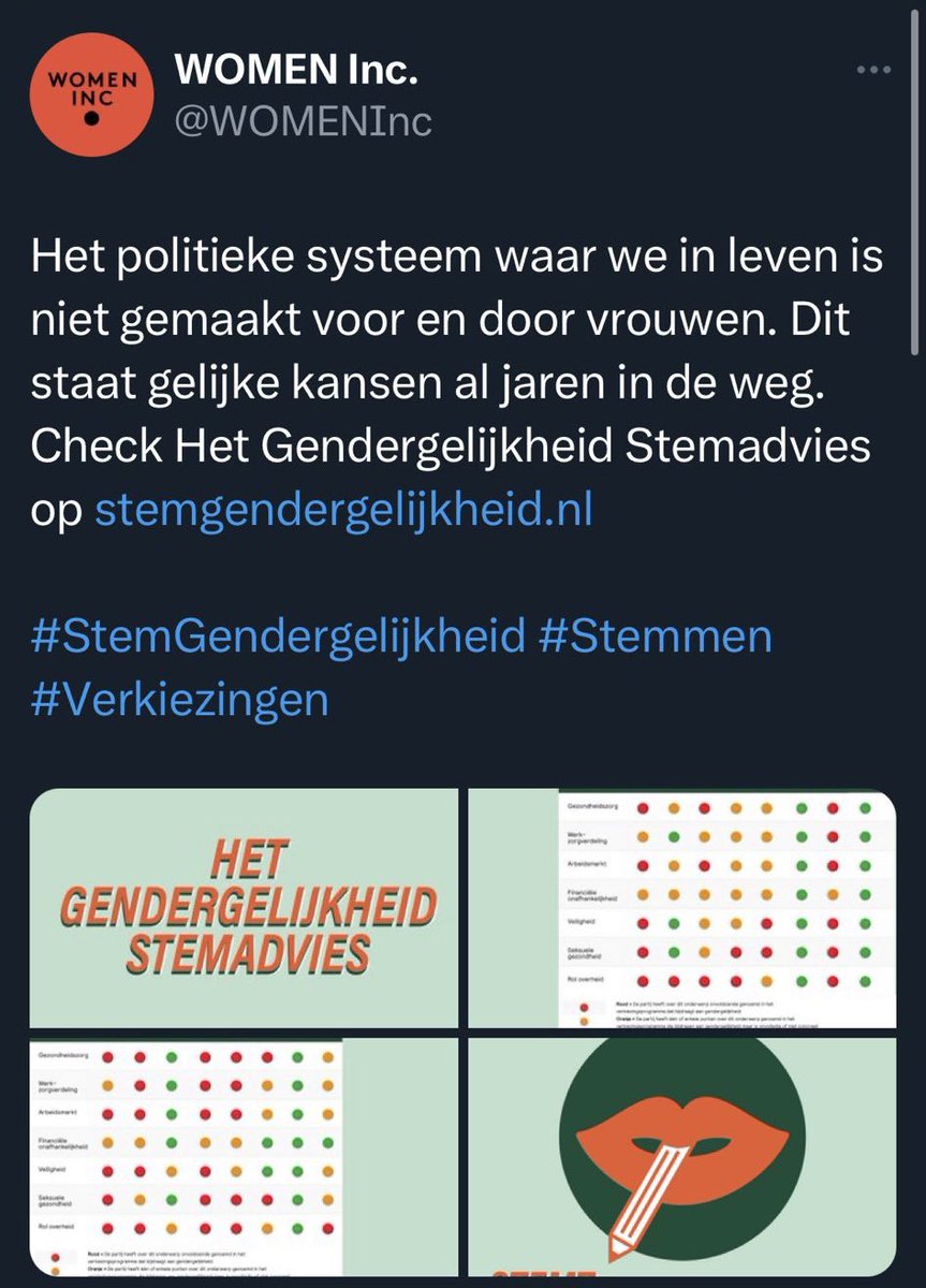 GENDER IS NIKS

@WOMENInc heeft sekse afgeschaft, dat is nu gender. Mannen kunnen ervoor kiezen om ‘vrouw’ te zijn. 

Beleid voor het vrouwelijk gender is dus ook voor die mannen bedoeld. 

Wat is de gendergelijkheid waar ze het over hebben?

Een partij die niet weet wat een…