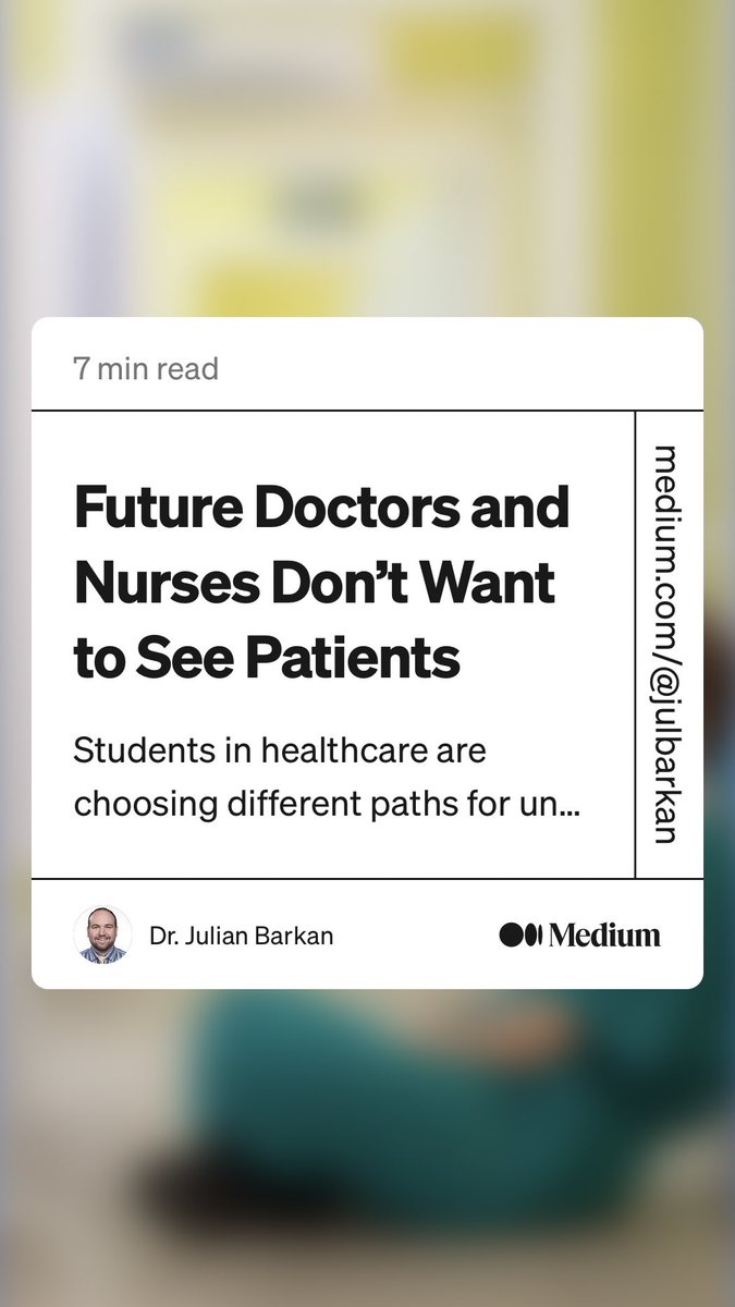 Carlos Raúl Leonardi (@crleonardi) on Twitter photo “Future Doctors and Nurses Don’t Want to See Patients” by Dr. Julian Barkan
medium.com/illumination-c… “Future Doctors and Nurses Don’t Want to See Patients” by Dr. Julian Barkan
medium.com/illumination-c…