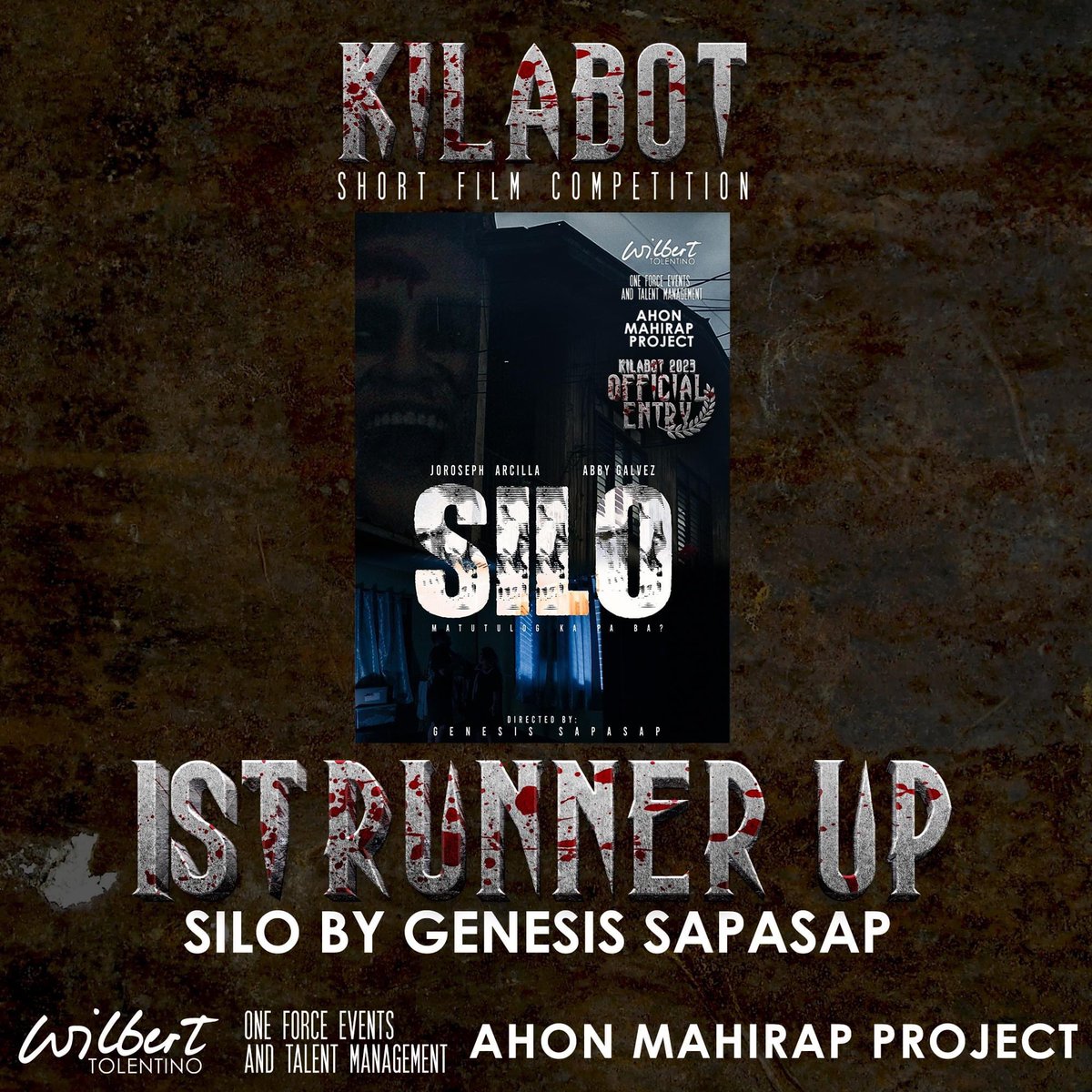 sirwil75's tweet photo. Narito na ang mga winners ng 2023 Kilabot Short Film Competition, hatid sa inyo ni Wilbert Tolentino, One Force Events and Talent Management at sa pakikipagtulungan ng Ahon Mahirap Project! โ ๏ธ
#WilbertTolentino #AhonMahirap #Kafreshness #Kilabot2023 https://t.co/DmgHOHAmqf