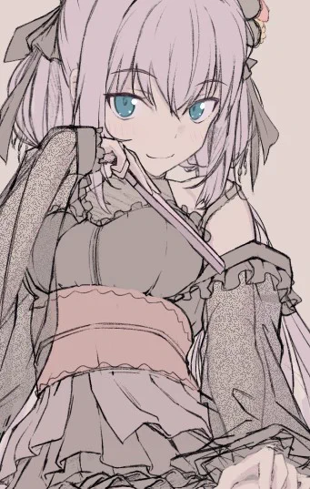 WIP勝手にライバーの衣装考えるのが楽しい近頃なので和ゴスとかいう謎のジャンルに挑戦してみたい気持ちフリル描くの面倒病も克服するんだ手が折れるまでりつきんにフリルを描き足すんだうおおおお 
