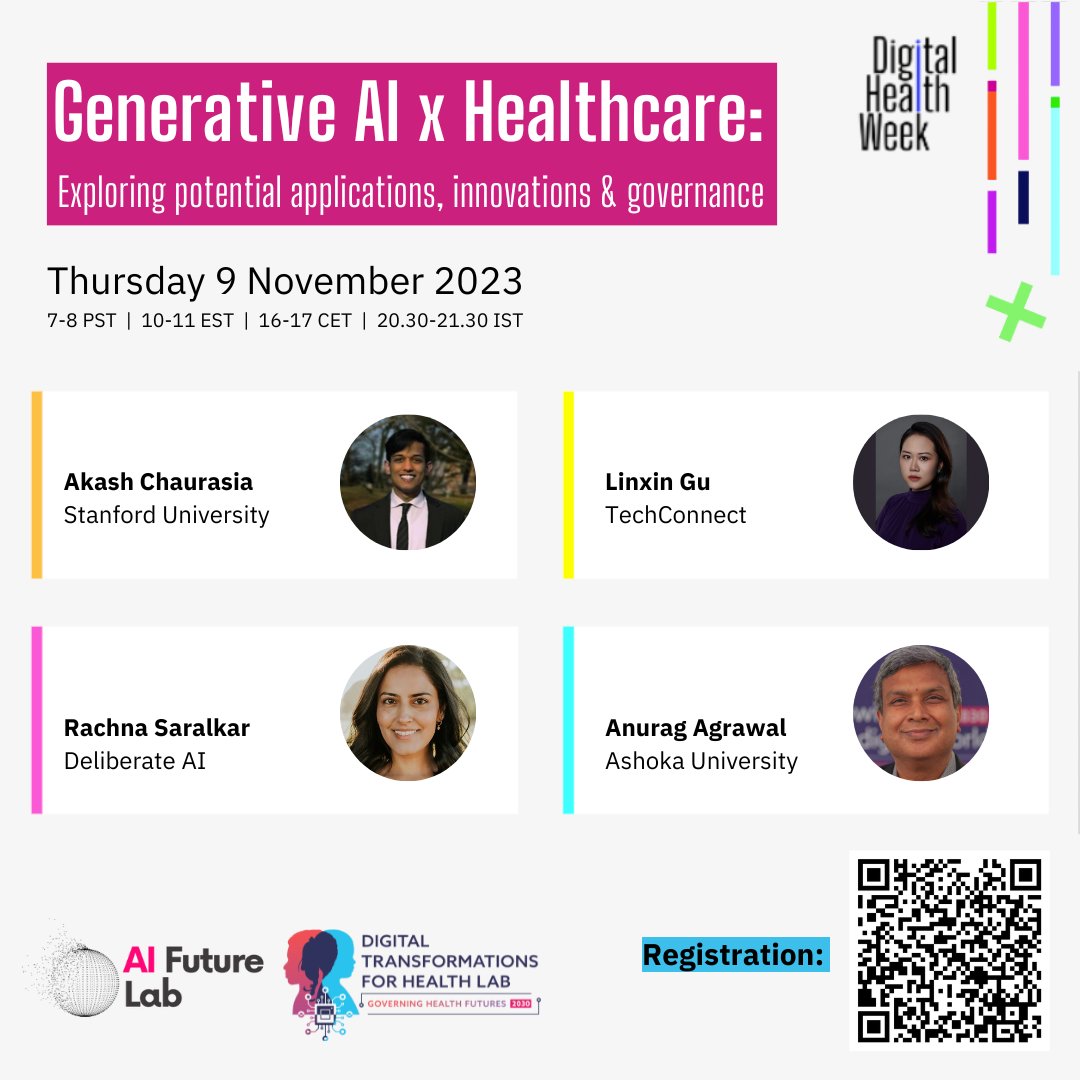 There’s still time to register for our #DigitalHealthWeek webinar on #Generative AI x #Healthcare!

Join to to learn about:
➡️ Current &amp; future applications of genAI in healthcare
➡️ Ethical &amp; governance considerations

tinyurl.com/DHWgenAI

#MyHealthFutures #ShapingAI