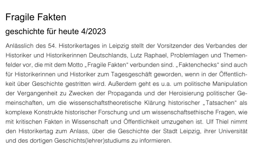 Werbung in eigener Sache #twlz: Faktenchecks sind ja nicht nur im #Geschichtsunterricht wichtig. Zum neuesten Heft der #gfh: wochenschau-verlag.de/Fragile-Fakt.... Weitere Hefte unter
geschichtefuerheute.de.