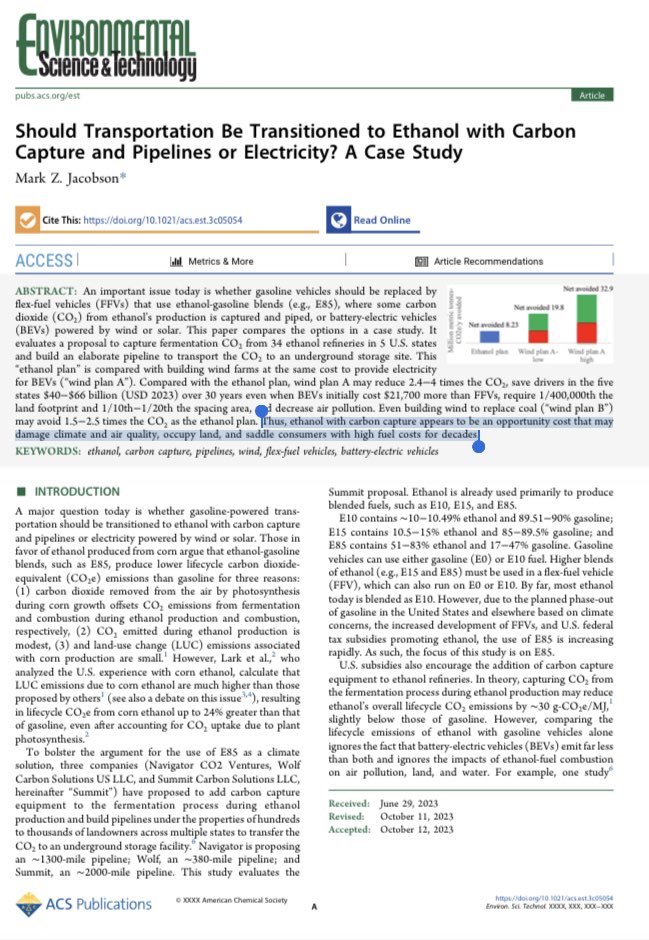 ssteingraber1's tweet photo. “Thus, ethanol with carbon capture appears to be an opportunity cost that may damage climate and air quality, occupy land, and saddle consumers with high fuel costs for decades.” https://t.co/aq4XttXp52