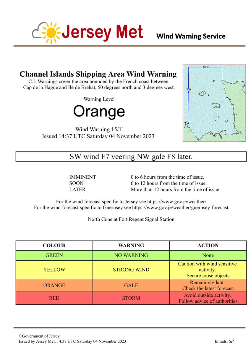 Wind Warning 15/11 issued 14:37 UTC Saturday 04 November 2023.