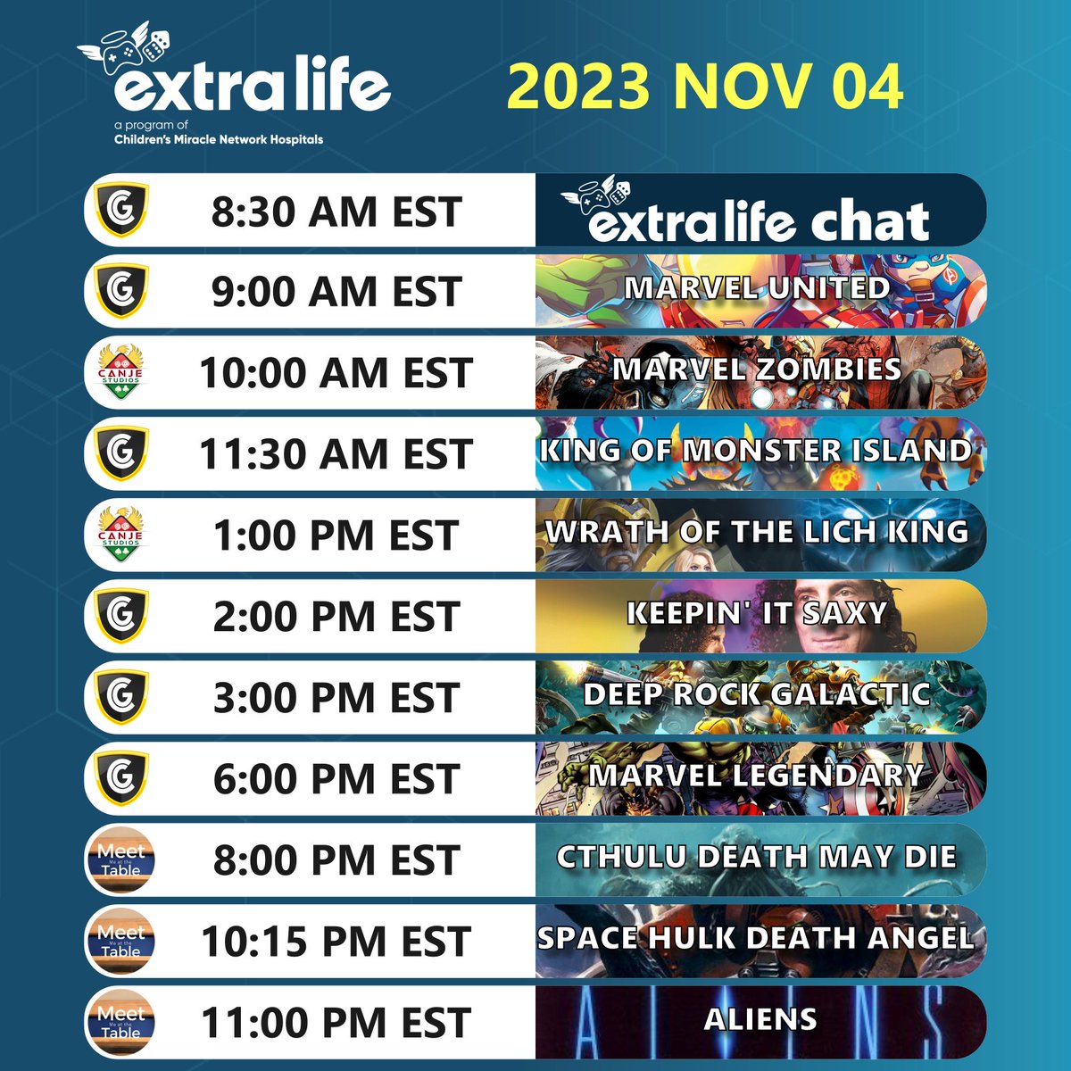 Hey friends!! The Co-Op Guild (Steve, <a href="/CanjeStudios/">Canje</a>, <a href="/bairnt/">Meet me at the table</a> ) are raising money for <a href="/ExtraLife4Kids/">Extra Life</a> today!!
Go check them out  💜

Co-op Guild : youtube.com/@Co-opGuild?si… 
Meet Me At the Table : youtube.com/@MeetMeAtTheTa… 
Canje Studios : youtube.com/@CanjeStudios?…