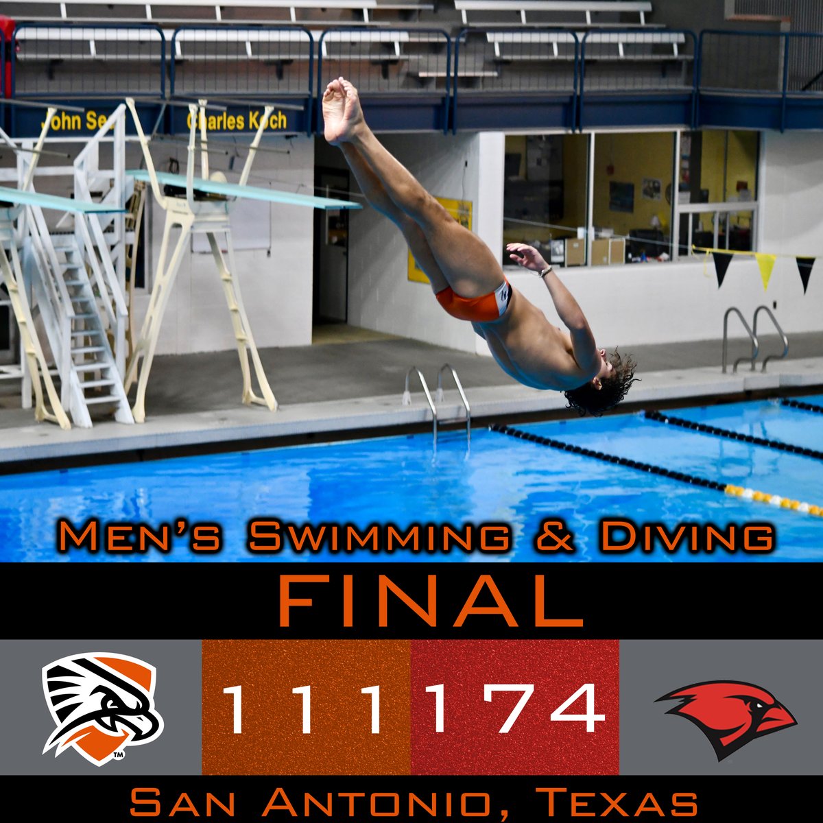 UTPB came away with four 1st place finishes: Trevor Heath in the 50-yard freestyle (21.72),Nathan Powell 200-yard breaststroke (2:14.48), Owen Putnam 200-yard butterfly (1:59.28) and sophomore Carter Wood on the 1-meter board (334.35), as they fell 111-174 to DI Incarnate Word.